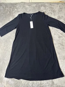 Eileen Fisher Viscose Jersey Dress Black Tie Up Back 3/4 Sleeves Women’s Medium - Picture 1 of 15