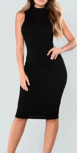 Fashion Nova Medium Black Sleeveless Ribbed Mock-Neck Rydell Midi Dress NWT - Picture 1 of 5