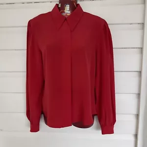 Leesa Women’s Blouse Size 12 Bust 90cm Red Button Up Long Sleeve Vintage - Picture 1 of 17