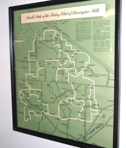vtg. framed map of bridle paths of the riding club of barrington hills il. 13x15 - Picture 1 of 4