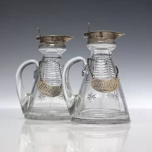 More details for pair sterling silver glass whisky noggins solid silver labels birmingham 1932