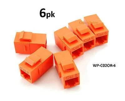 6-PACK CAT6 Female/Female RJ45 Ethernet Orange Keystone Jack Coupler, WP-C02OR - Image 1 of 2