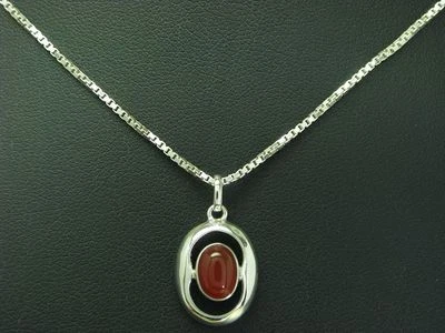 925 Argento Sterling Collana Pendente Con Corniola Ricoperto / Vero / 45,5 CM - Immagine 1 di 3