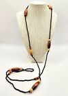 Acrylic & Wood Bead Necklace In Black & Brown 