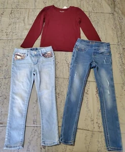 Lot of 3 Justice SQZ Girl's Jeans Jeggings & Long Sleeve Shirt Size 5/6 - Picture 1 of 7