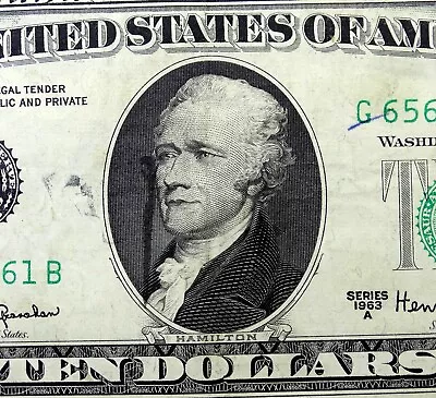 1963 A $10 Dollar Bill CRYING HAMILTON MONOCLE INK ERROR Vintage CHICAGO Note - Image 1 of 4