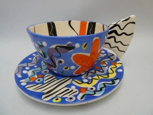 VINTAGE 1980s RETRO CUP & SAUCER COLOURFUL MEMPHIS / KEN DONE STYLE - Picture 1 of 11