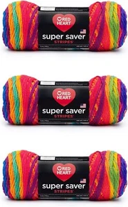 Red Heart Super Saver Favorite Stripe Yarn - 3 Pack of 141G/5Oz - Acrylic - 4 - Picture 1 of 3