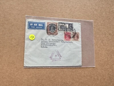 India Segunda Guerra Mundial Censor Cubierta (67) + 4 Colores KGVI Franking + Púrpura Calcuta Censor #6 Foto 1 de 2