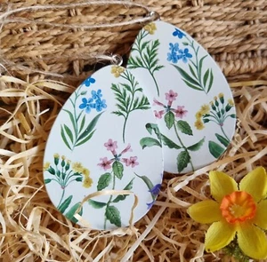 2er SET bemalt Primavera Blumenmuster Holzei Osterbaum Ornamente Gisela Graham - Bild 1 von 1