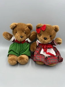 Vintage TEDDYBÄR Weihnachten Paar Plüsch in Kleidung Stofftier Korea Made - Bild 1 von 8