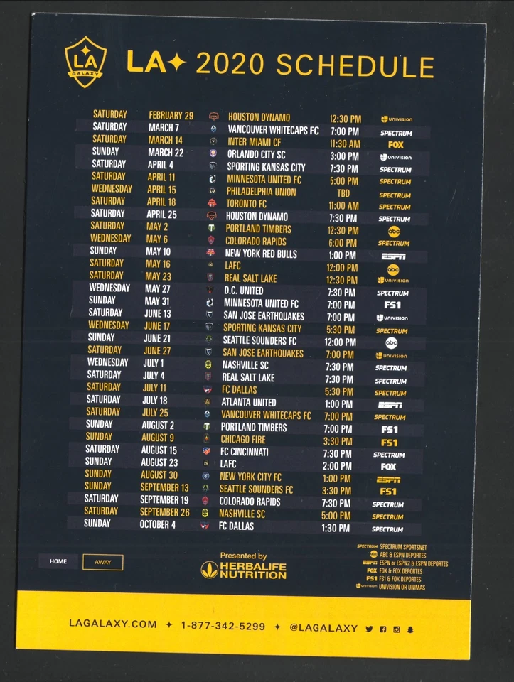 洛杉矶 Galaxy 2020 磁铁时间表 MLS — 第 1/1 张图片