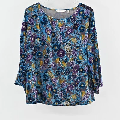 Blusa SOFT AROUND Eliana Terciopelo Top Mujer Talla S Azul Floral Cuello Barco Foto 1 de 4