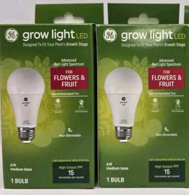 Светодиодный фонарь для выращивания цветов и фруктов расширенный спектр красного света GE 9 Вт A19 MED 2 шт. - Изображение 1 из 4