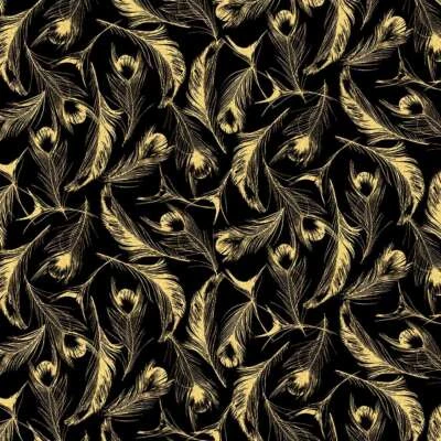 Michael Miller - Magnificent Peacock - Opulent Feather - Black, Fabric BTY - Image 1 of 4