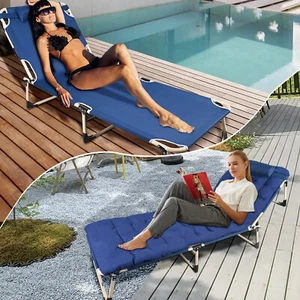 190cm Sonnenliege klappbar Gartenliege Strandliege Liegestuhl mit Kissen - Bild 1 von 15
