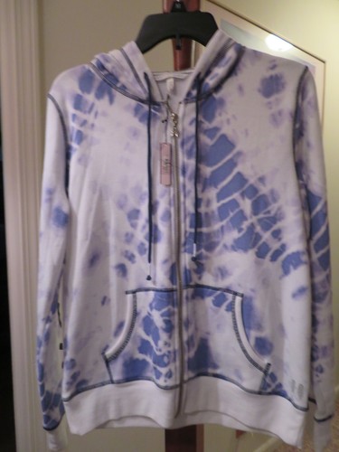 UNDERCOVER FELPA CON CAPPUCCIO E CERNIERA VICTORIA'S SECRET TYEDYE BLU E BIANCA ALA ANGELO SU CAPPUCCIO E CERNIERA S