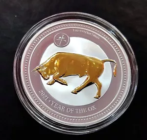 1 oz Year of The Ox 2021 Niue Islands Gilded Silver 2 Dollars - Bild 1 von 5