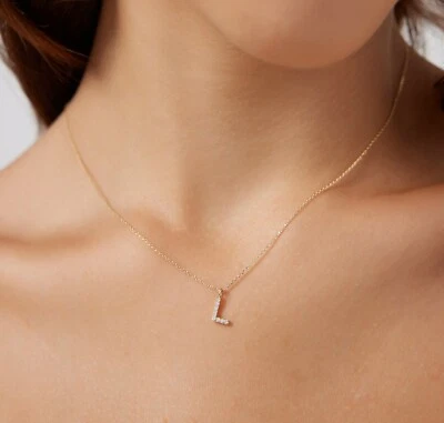 COLLAR INICIAL DIAMANTE ORO AMARILLO 14K, COLLAR LETRA L Foto 1 de 4