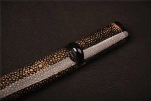 Black Rayskin Wrapped Wooden Saya Sheath For Japanese Katana Sword Horn Fittings - Picture 1 of 7