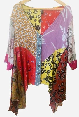 🩷Sacred Threads Cárdigan de manga larga boho retazos ligeros para mujer talla M/L Foto 1 de 4