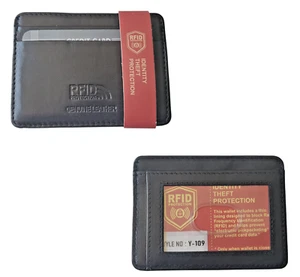 Genuine Leather Slim Wallet RFID Blocking Secure Credit Card ID Case Wallet - Picture 1 of 5
