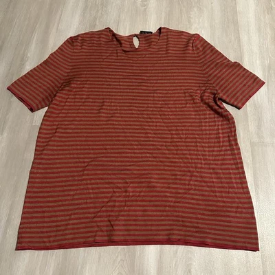 Blusa manga corta AKRIS roja tostada a rayas cachemir seda talla 16 XL Foto 1 de 4