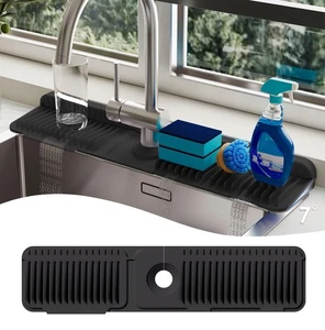 24 Inch Silicone Kitchen Sink Splash Guard Faucet Handle Drip Catcher Tray - Picture 1 of 7