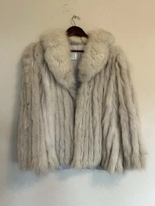 Vintage Saga Fox Fur Coat L Mob Wife Luxury Genuine Silver White Party Formal - Picture 1 of 11