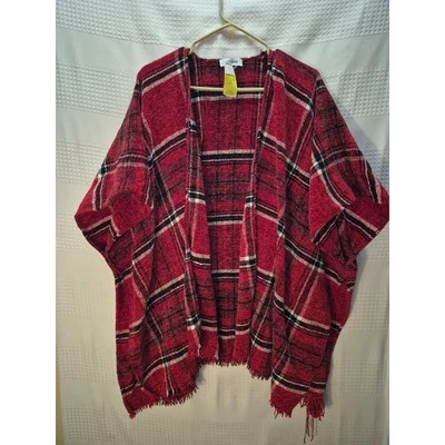 Nine West red plaid knit womens size large cardigan FLAW - Image 1 of 4