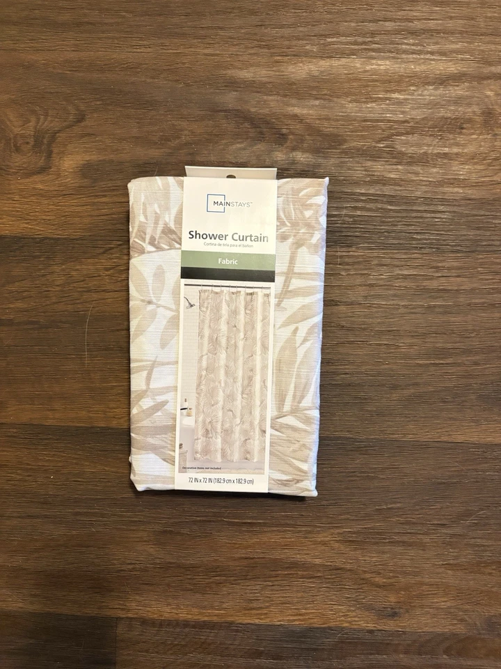 Cortina de ducha de tela Mainstays. Patrón de hojas blancas y marrones. 72 x 72. Nuevo. Foto 1 de 1