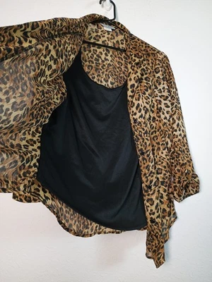 Blusa con botones con estampado de leopardo Coral Bay camisa cami negra incorporada para mujer XL Foto 1 de 4