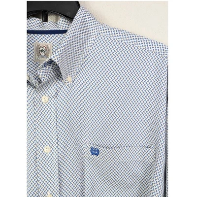Camisa Cinch Para Hombres XL Manga Larga Con Botones Azul Blanco Estampado Geométrico Occidental Foto 1 de 4