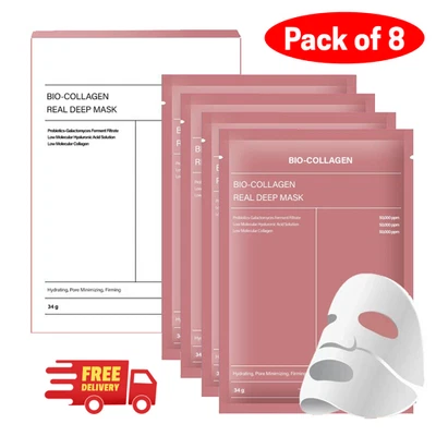 Bio Collagen Face Mask Pack of 8 | Hydrating, Anti-Aging, Firming Sheet Mask - Image 1 of 3