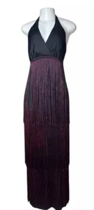 Vintage Womens Jack Hartley 70s Flapper Halter Dress Black/Burgundy Size Sm - Picture 1 of 11