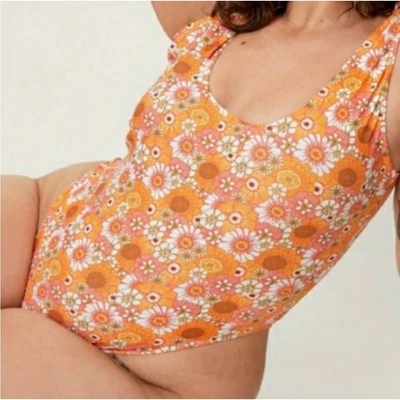 NUEVO Traje de Baño Nasty Gal Naranja Blanco Floral Talla Grande Una Pieza, NUEVO, Talla 18 Foto 1 de 4