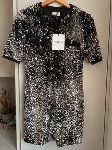 MARELLA velvet sequin ultra shine ombré effect black & silver mini dress/S/BNWT - Picture 1 of 8