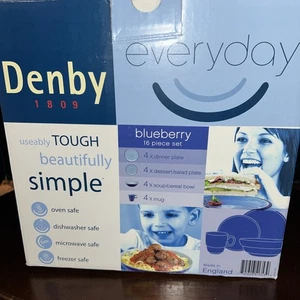 Denby 1809 Neu im Karton 16-teiliges Set Blaubeere robust Geschirrset aus England. - Bild 1 von 6