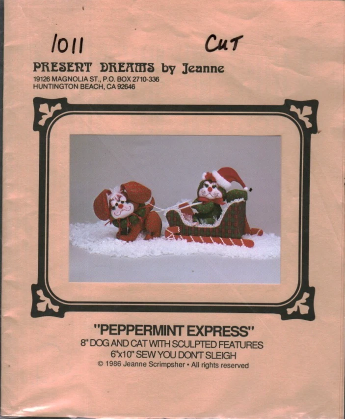 1011 Vintage SEWING Pattern Craft Home Decor 8" Dog Cat Sculpt Peppermint Xpress - Image 1 of 1