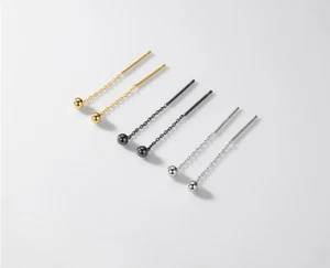 Women Girl Delicate Ball Drop 1" Threader Stud Earrings 316L Stainless Steel PE - Picture 1 of 9