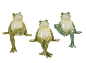 Sitting Three Green Frogs Sculptures Figurines Home Decor Set of 3 - Picture 1 of 6