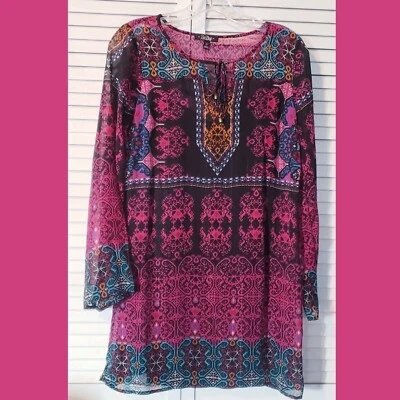 BEBOP Womens Size XS Pink BOHO Tunic Dress Long Sleeve Sheath Under Slip - Image 1 of 4