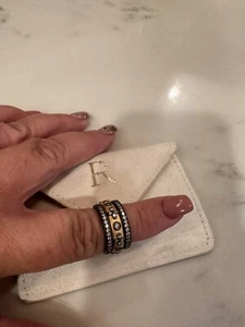 FREIDA ROTHMAN Set x 3* 14kt Gold Plated Black Sterling Silver CZ Stack Rings *7 - Picture 1 of 2