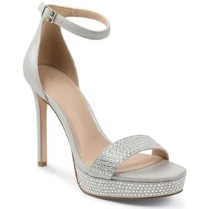 BCBGeneration Heels Womens 9 Nallah 2 Silver Rhinestone Sandals Ankle Strap - Picture 1 of 5