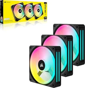 3x Corsair iCUE LINK QX120 RGB | 120mm PC Ventilateur Kit de Démarrage | Pack de 3 Noir - Photo 1/9