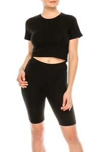 Joy's Choice Womens Cotton Short Sleeve Crop Top and Biker Shorts Set Yoga Worko - Picture 1 of 9