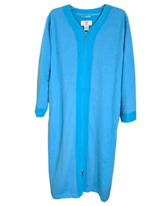 Karen Neuburger Womens Blue Front Zip Robe Long Sleeve V Neck Sleepwear Size M - Picture 1 of 10