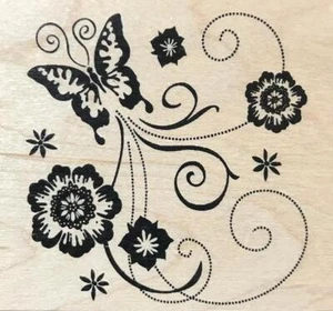 New Inkadinkado Rubber Stamp BUTTERFLY FLOWER FLOURISH freeUSAship - Picture 1 of 1