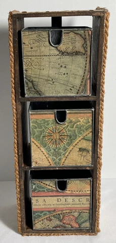 Vintage Wicker Metal and Wood Storage Container Three Tier Home Decor Cover