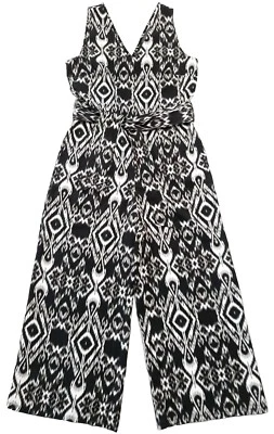 Worthington Sz 8 Jumpsuit Romper Belted Tie Waist Black White Aztec Tribal Boho - Изображение 1 из 4